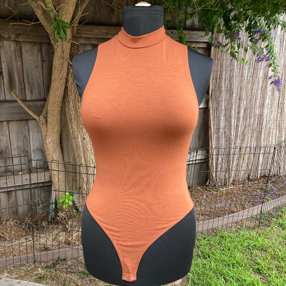 Rust Brown Turtle Neck Body Suit by Forever 21
